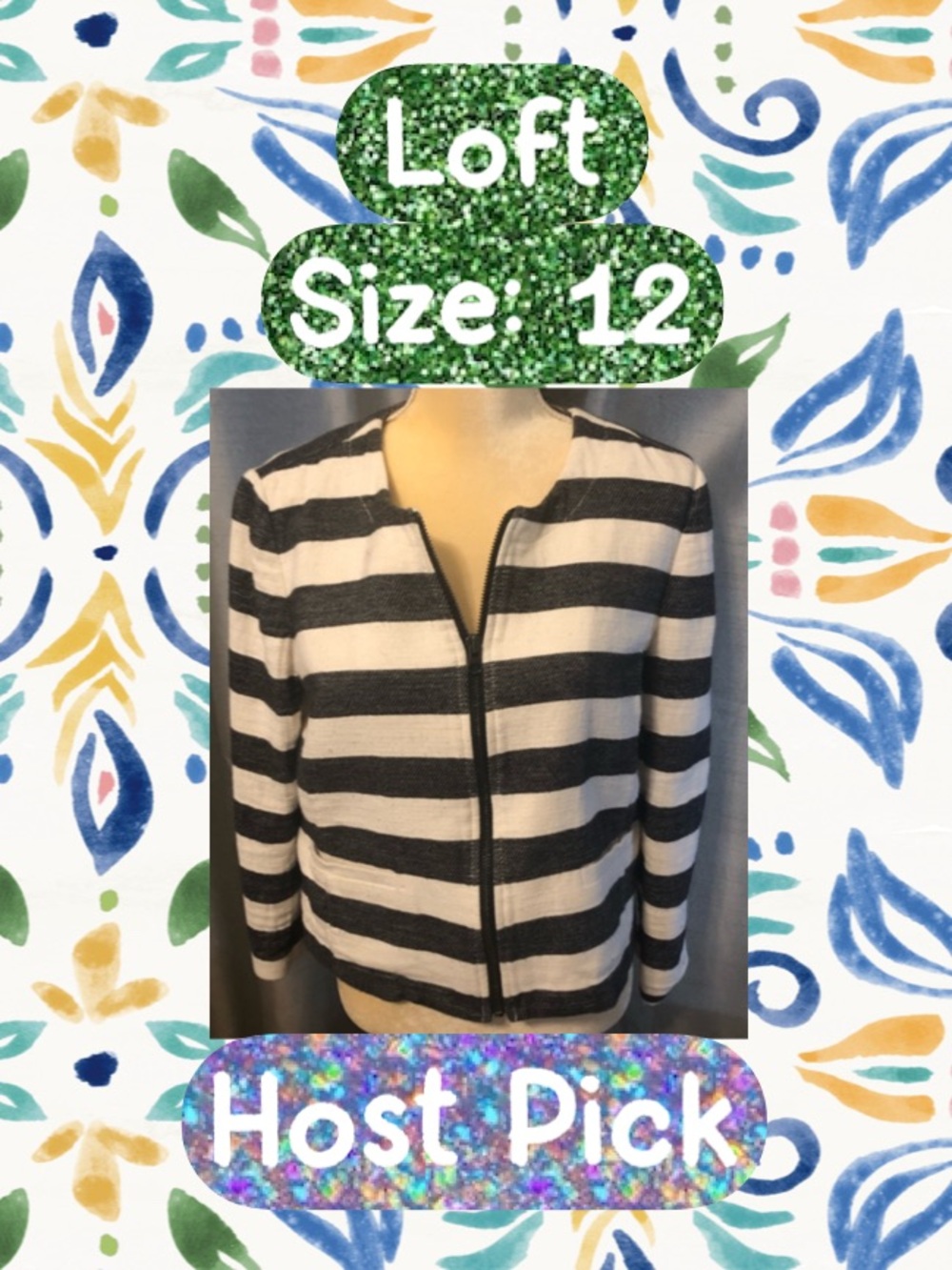 ⛵️Host Pick ⛵️LOFT Black and White Striped Zip Front Blazer Jacket